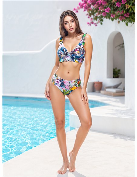 Conjunto bikini floral de tirante volantes