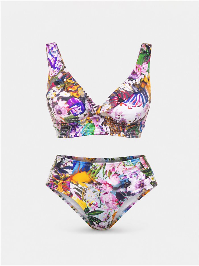 Conjunto bikini floral de tirante volantes