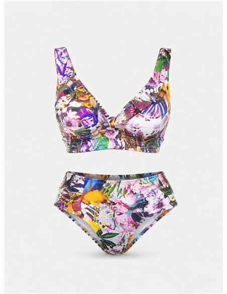 Conjunto bikini floral de tirante volantes