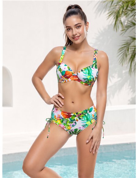 Conjunto bikini tropical con lazadas talla grande
