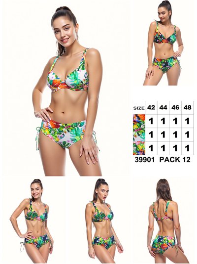 Conjunto bikini tropical con lazadas talla grande 2