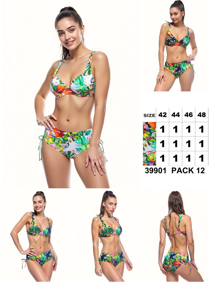 Conjunto bikini tropical con lazadas talla grande