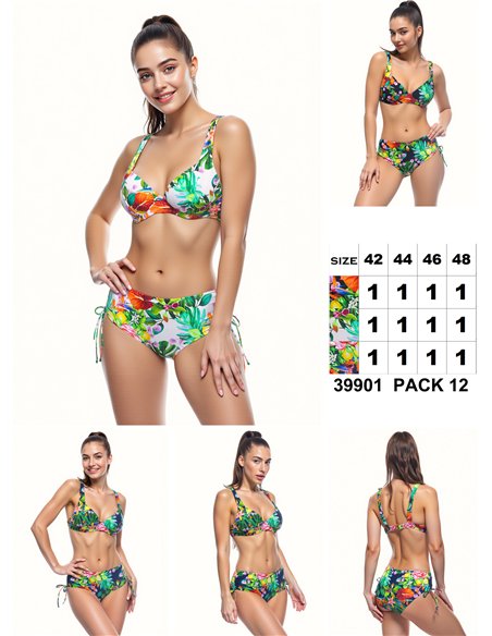 Conjunto bikini tropical con lazadas talla grande