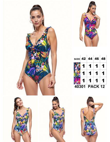 Bañador tropical con volante talla grande