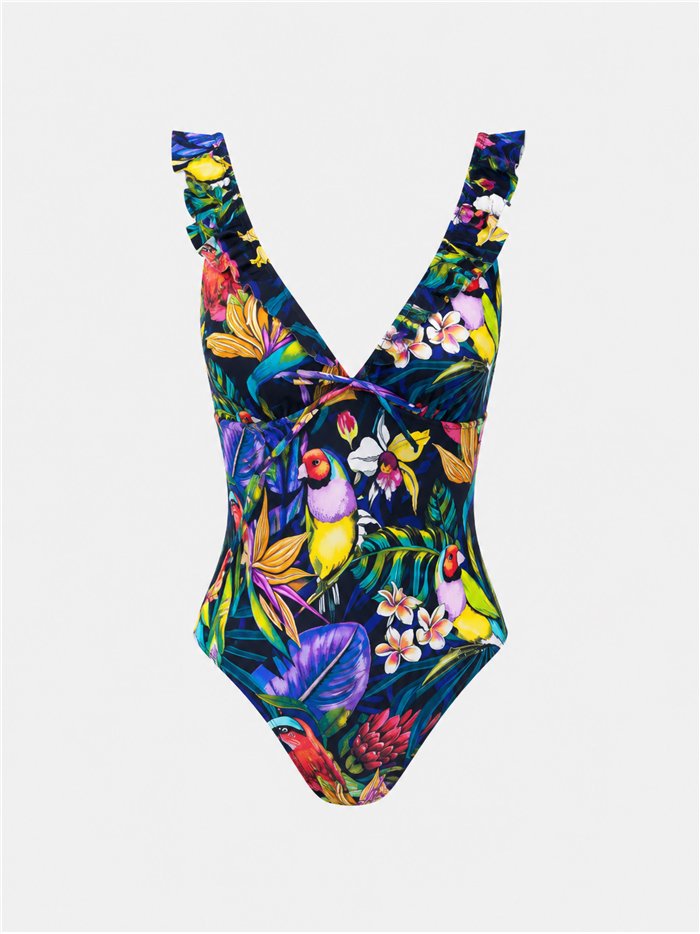 Bañador tropical con volante talla grande