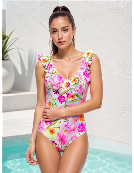 Bañador floral con volante talla grande