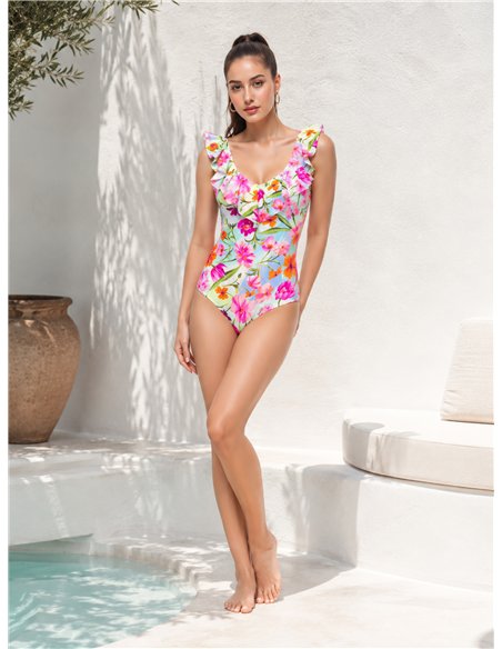 Bañador floral con volante talla grande