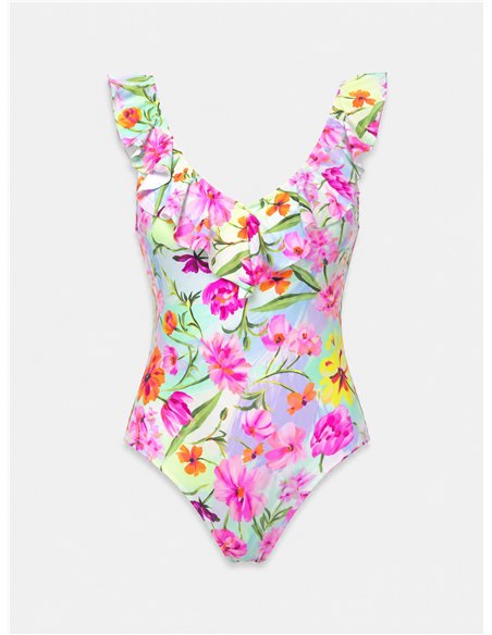 Bañador floral con volante talla grande