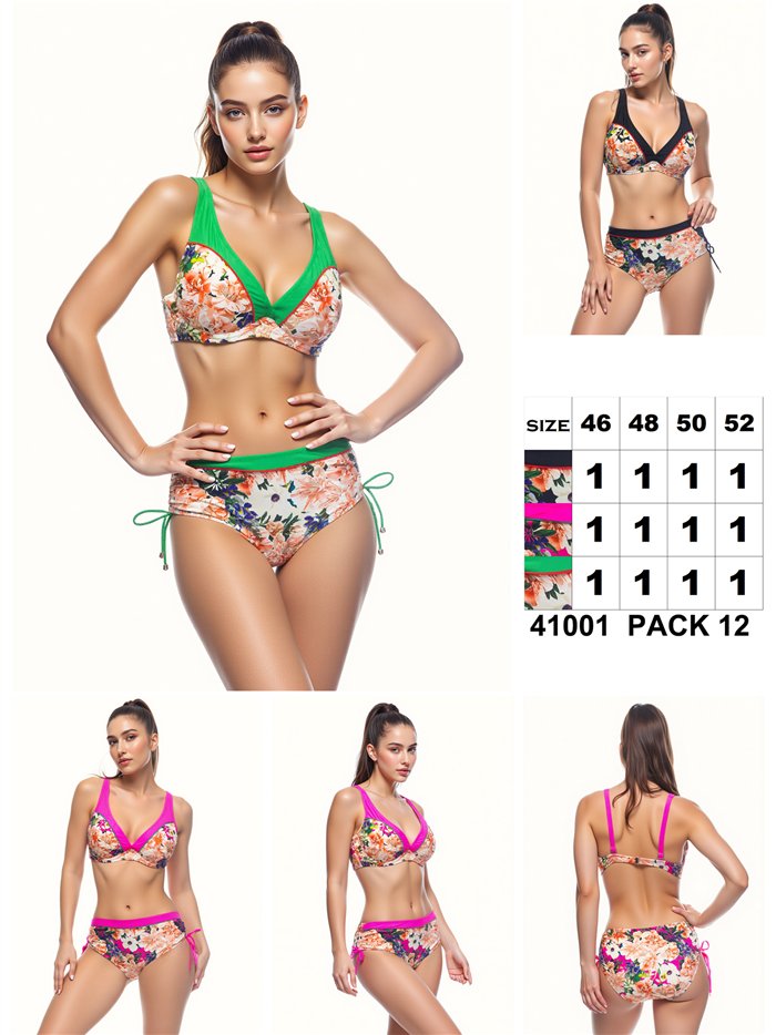 Conjunto bikini floral con contraste talla grande
