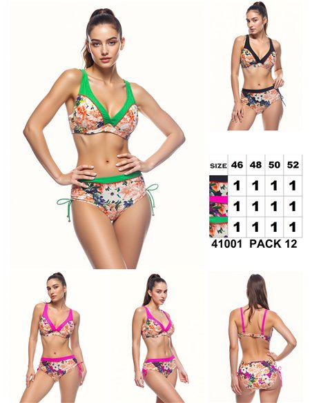 Conjunto bikini floral con contraste talla grande