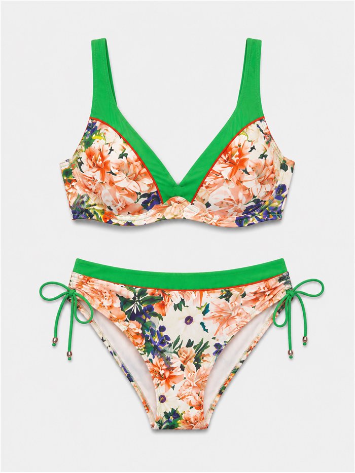 Conjunto bikini floral con contraste talla grande