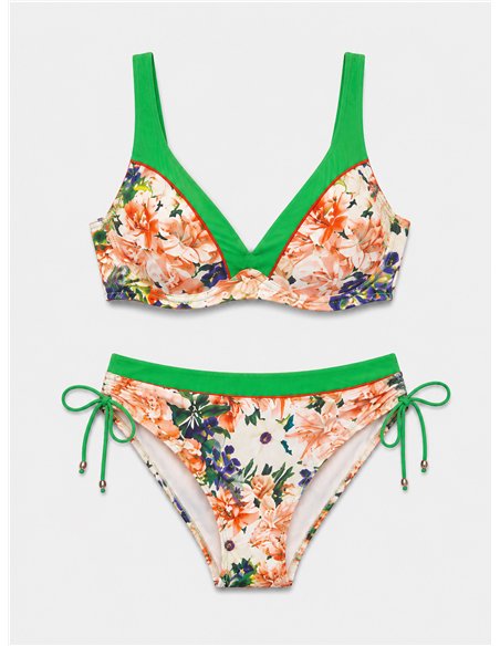Conjunto bikini floral con contraste talla grande