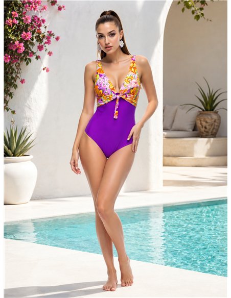 Bañador combinado con lazo delantero talla grande