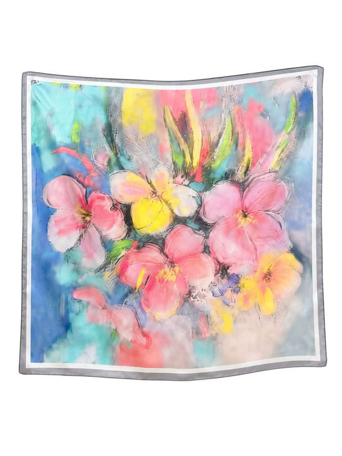 Lenço de cetim floral em aquarela