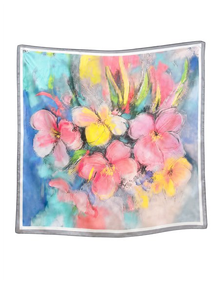 Lenço de cetim floral em aquarela
