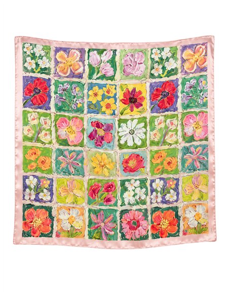 Sciarpa in raso con mosaico floreale