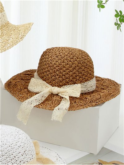 Sombrero crochet de mujer detalle lazos hecho a mano