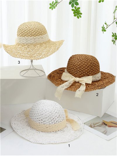 Sombrero crochet de mujer detalle lazos hecho a mano 2