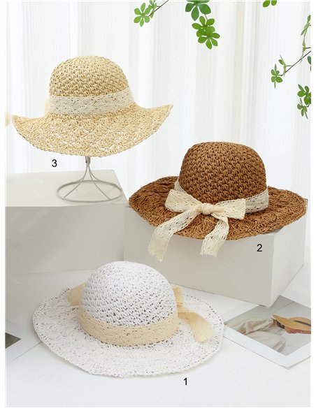 Sombrero crochet de mujer detalle lazos hecho a mano