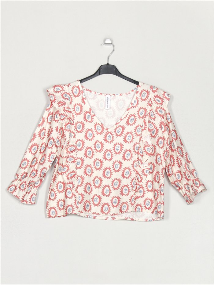 Bedruckte Bluse mit Rüschen