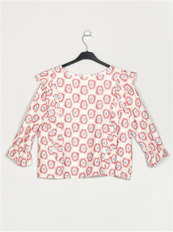 Bedruckte Bluse mit Rüschen