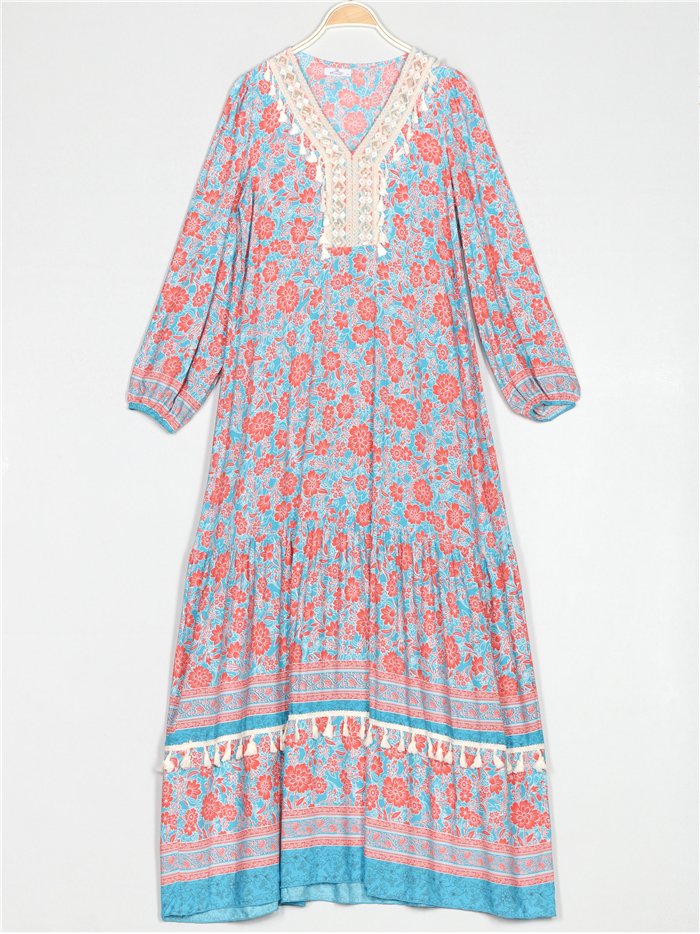 Vestido maxi floral borlas