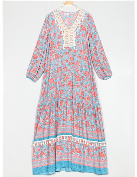 Vestido maxi floral borlas