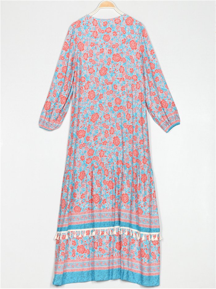Vestido maxi floral borlas