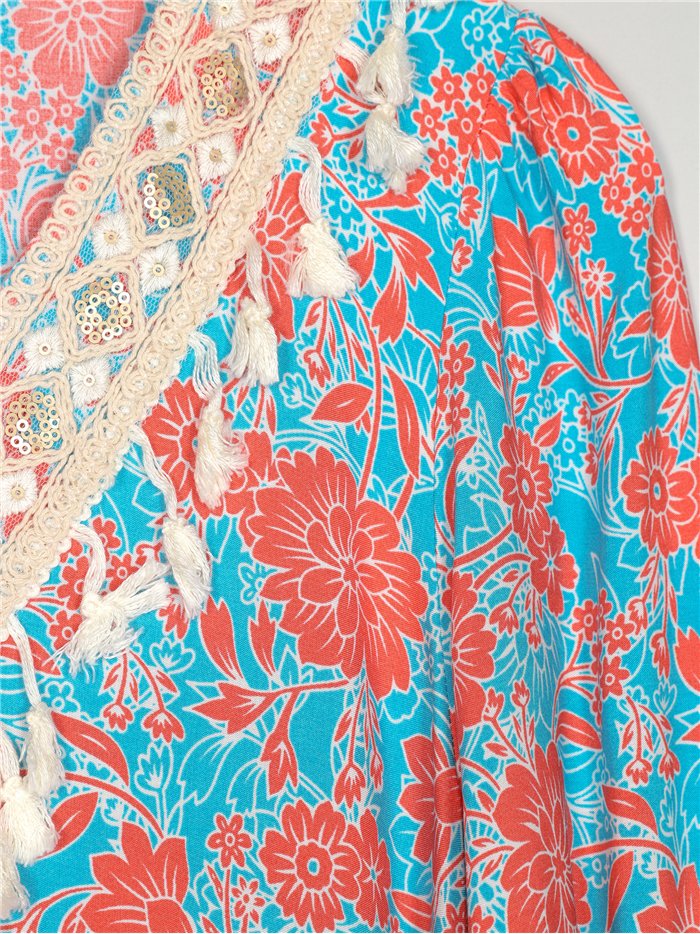 Vestido maxi floral borlas