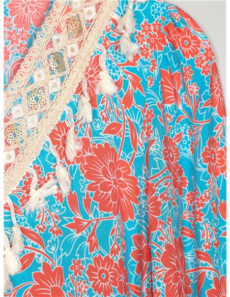 Vestido maxi floral borlas