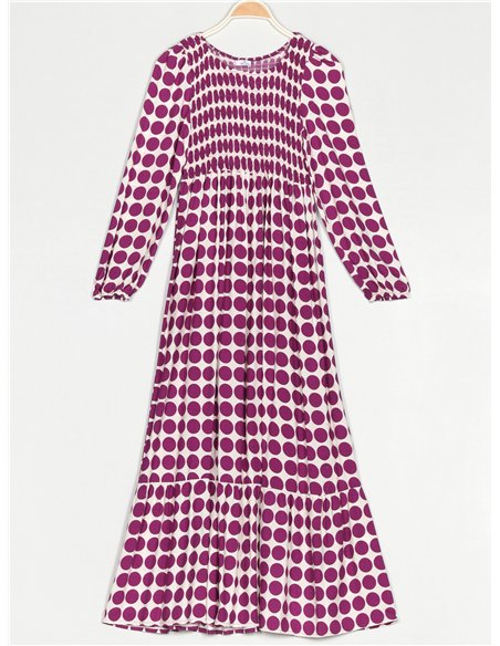 Robe longue à pois avec fronces