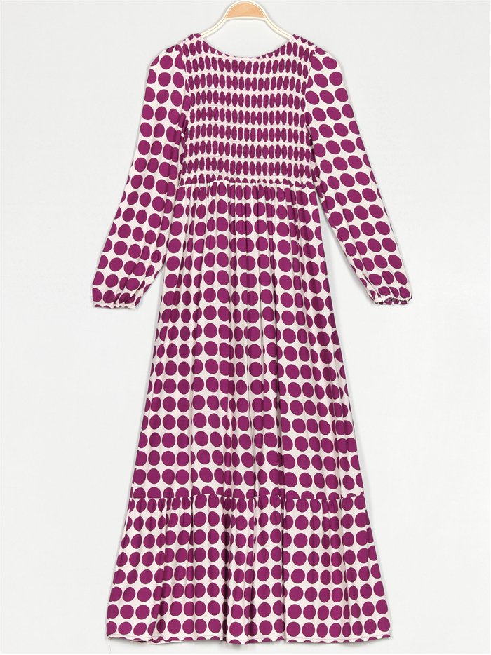 Robe longue à pois avec fronces