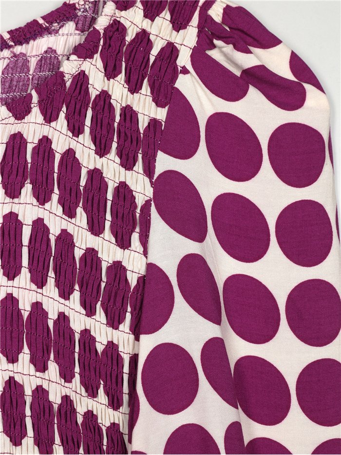 Robe longue à pois avec fronces
