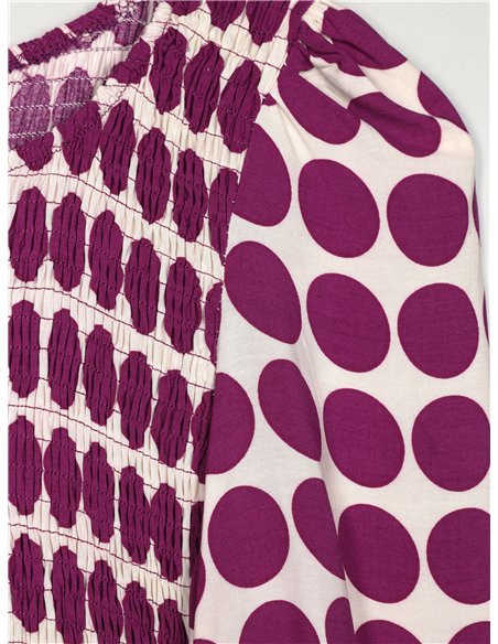 Robe longue à pois avec fronces