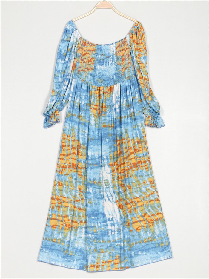 Vestido largo tie-dye frunces