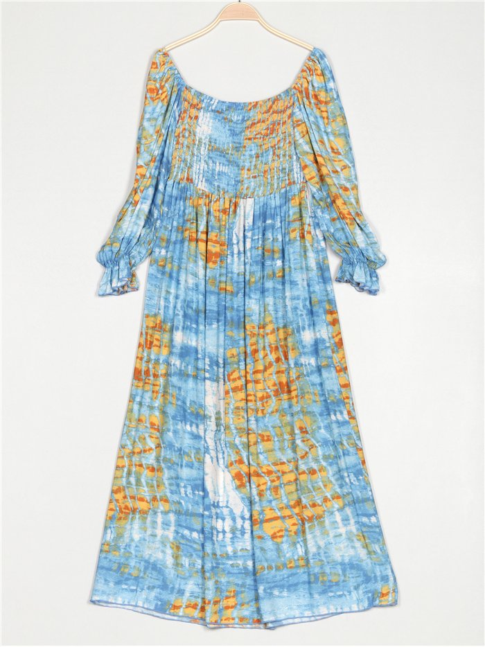 Vestido largo tie-dye frunces