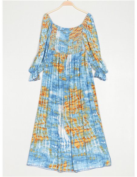 Vestido largo tie-dye frunces