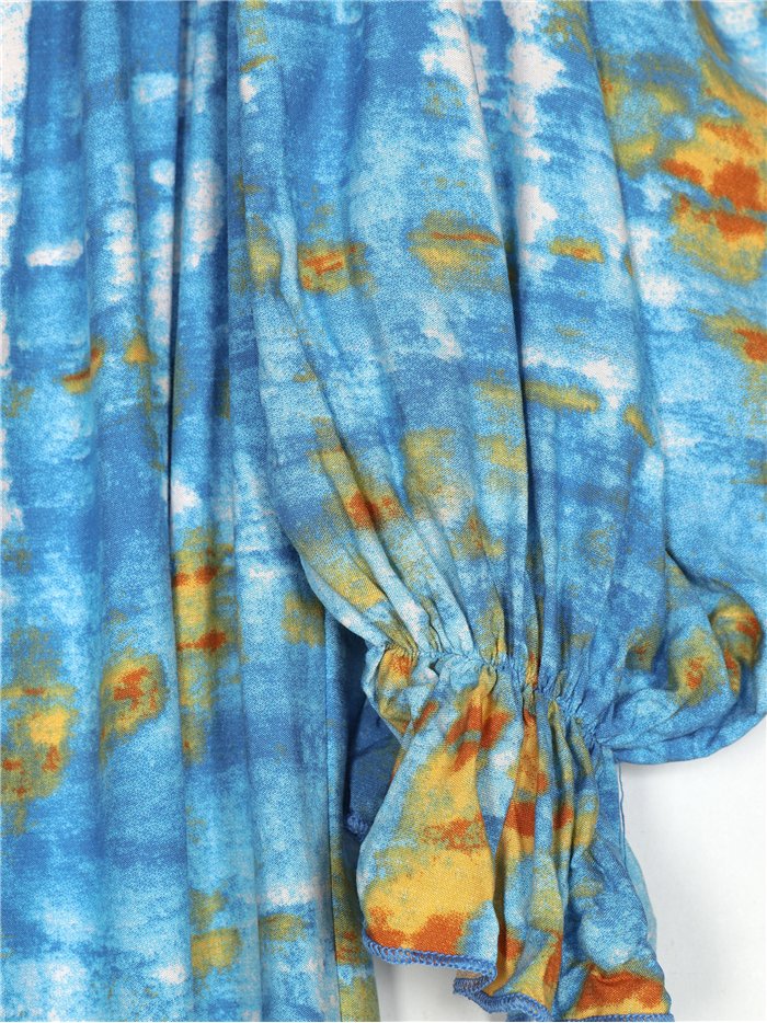 Vestido largo tie-dye frunces