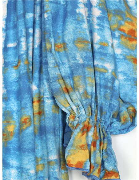 Vestido largo tie-dye frunces