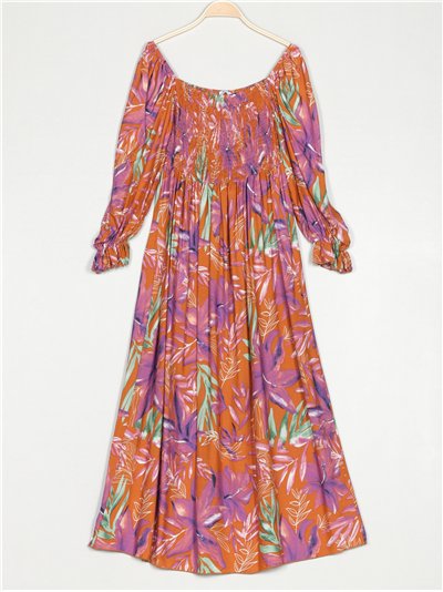 Vestido largo floral frunces