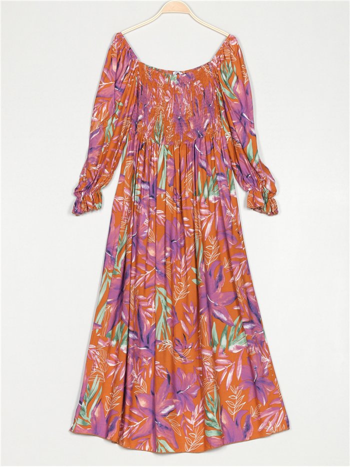 Robe longue à fleurs avec fronces
