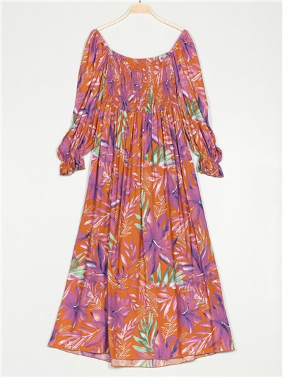 Vestido largo floral frunces 2