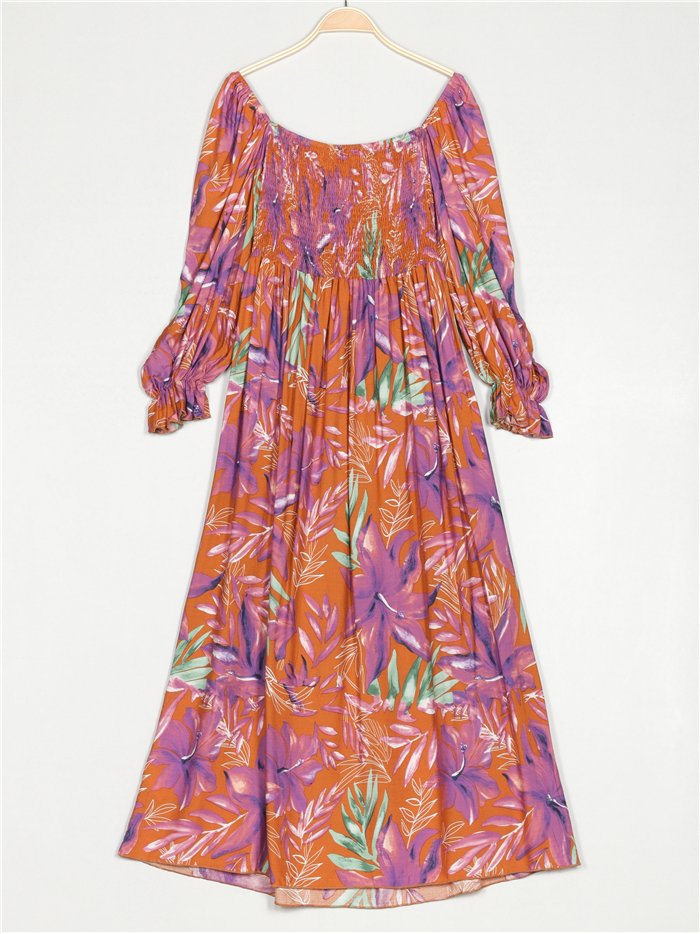 Robe longue à fleurs avec fronces