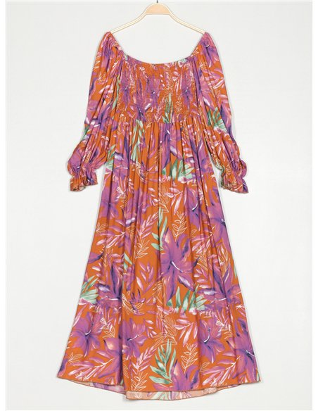 Robe longue à fleurs avec fronces