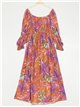 Robe longue à fleurs avec fronces