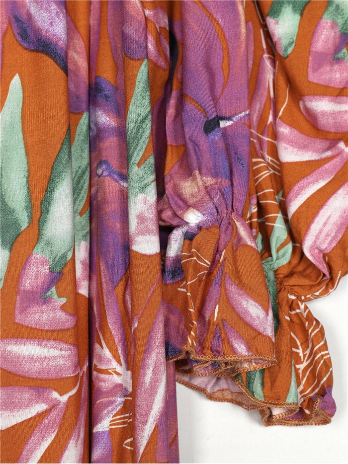 Robe longue à fleurs avec fronces