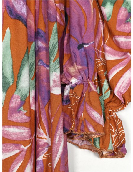 Robe longue à fleurs avec fronces