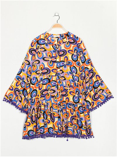 Vestido amplio estampado borlas