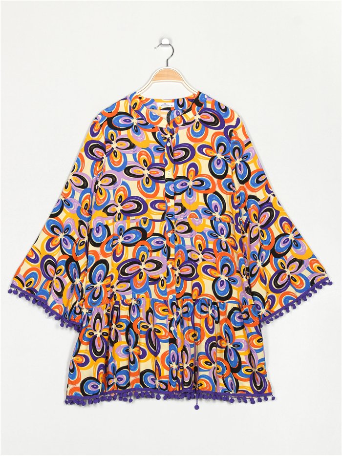 Vestido amplio estampado borlas