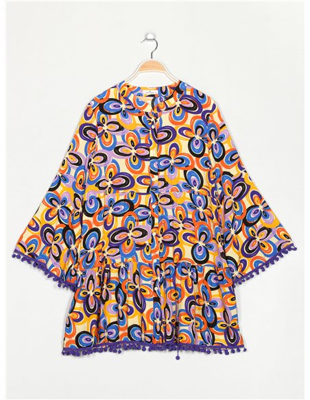 Vestido amplio estampado borlas